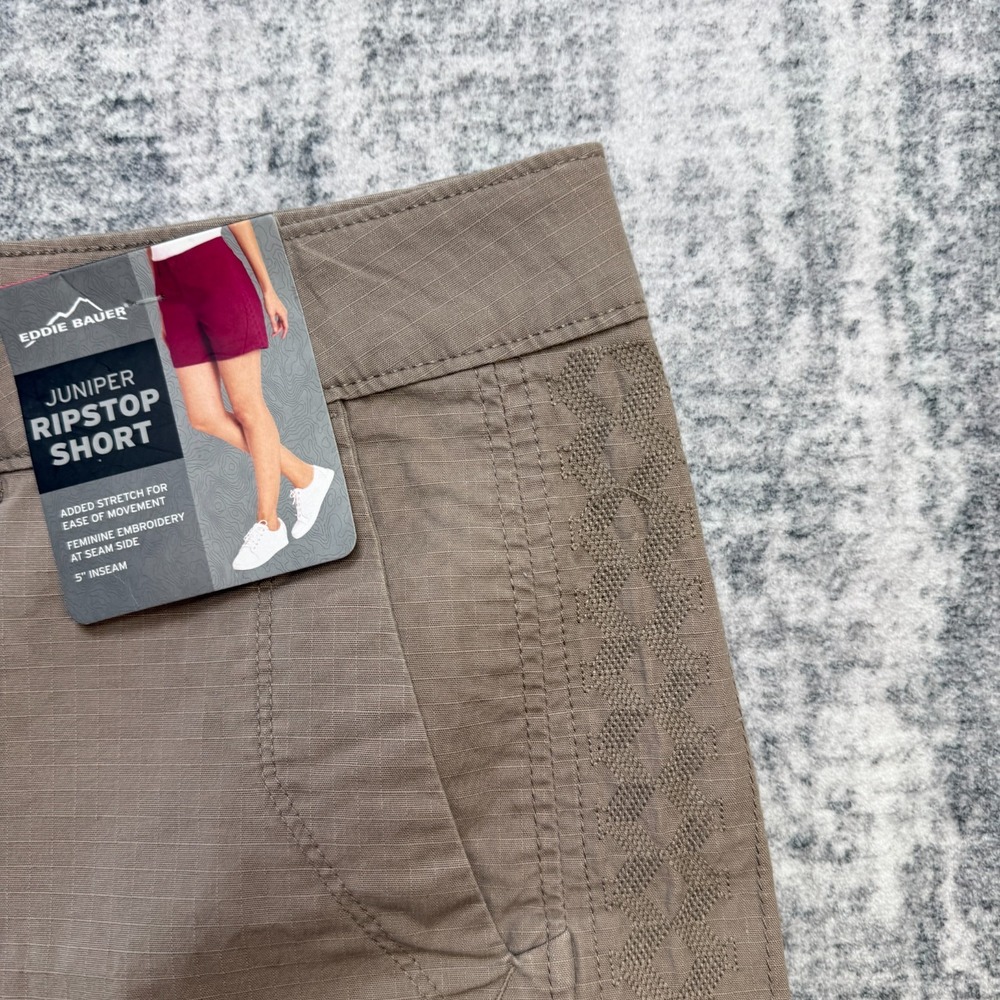 Eddie Bauer Shorts Womens 14 Taupe Juniper Ripstop Chino Stretch Hiking Outdoor - Picture 4 of 12